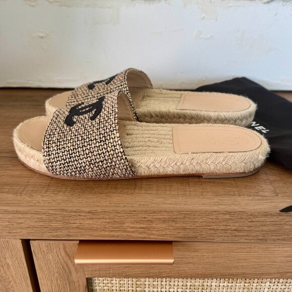 Chanel Women's CC Espadrille Slide Sandals Tweed - Picture 8 of 11